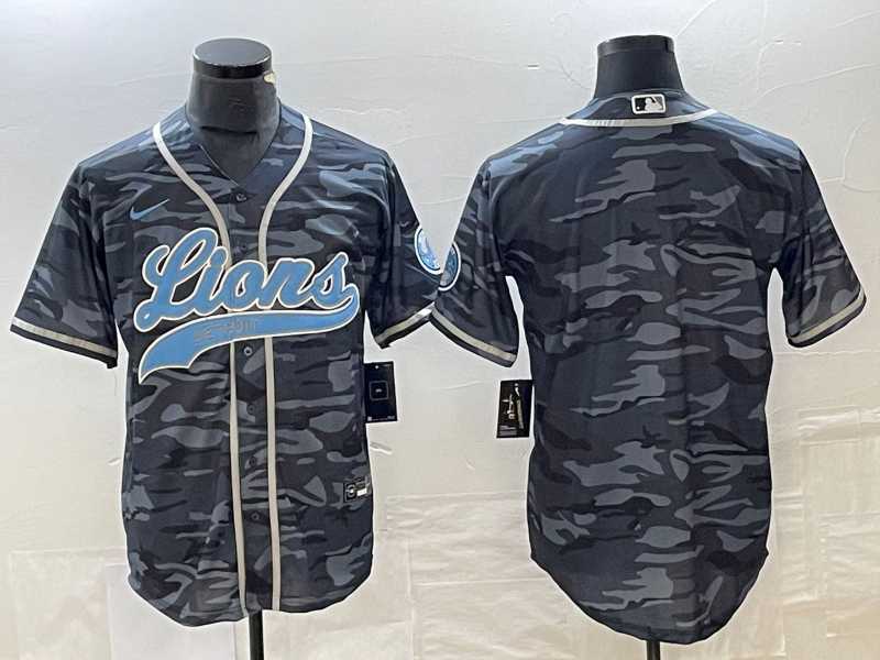 Mens Detroit Lions Blank Grey Camo With Patch Cool Base Baseball Limited Jersey